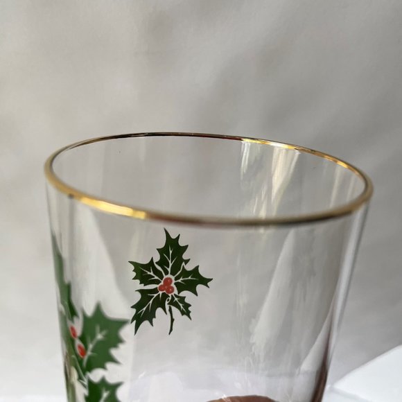 Gold Trim Holly and Berries 5.5" Glass Tumbler 12oz Holiday Drinkware Set of 4 - Picture 3 of 11